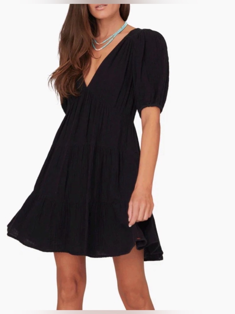 Xirena Black Puff Sleeve Mini Dress Open Back Tiered XS - Picture 3 of 10